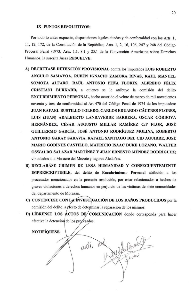 LasCosaComoSon_'s tweet photo. #UrgenteLCCS | Juzgado de Instrucción en  San Francisco Gotera ordenó este día detención provisional, contra Alfredo Félix Cristiani Burkard , Rubén Zamora, y 8 Personas más entre estas la fallecida Gloria Salguero Gross y Ciro Cruz Zepeda Peña  a quienes se les atribuye el delito de encubrimiento personal en la denominada #MasacredelMozote en Diciembre de 1981.