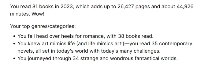 summary of books read + top genres!