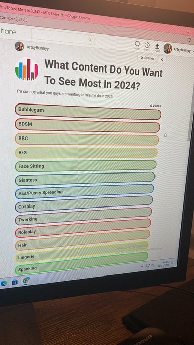 Poll on MFC Share @ArtsyBunnyy ! (There are tons more options if you scroll) https://t.co/LS7layLcEg<a class="tags" target="_blank" title="On Twitter" href="/?out=eyJ0eXAiOiJKV1QiLCJhbGciOiJIUzUxMiJ9.eyJpYXQiOjE3MjQ4MDc2MzUsImlzcyI6InR3cG9ybnN0YXJzLmNvbSIsIm5iZiI6MTcyNDgwNzYzNSwiZXhwIjoxNzU2MzQzNjM1LCJyZWRpcmVjdF91cmwiOiJodHRwczovL3R3aXR0ZXIuY29tL0FydHN5QnVubnl5In0.y5xQ3rL7DC0seXZfbBP5P1dLWFqc-kl2gGIKahztqHPjeMfuo_YaBadGUDeEc9Clfu9_n1cnjE3A92S0PB9R1g">@ArtsyBunnyy</a><a href="/tag/throne"class="tags"><span>#throne</span></a><a href="/tag/wishlist"class="tags"><span>#wishlist</span></a>
