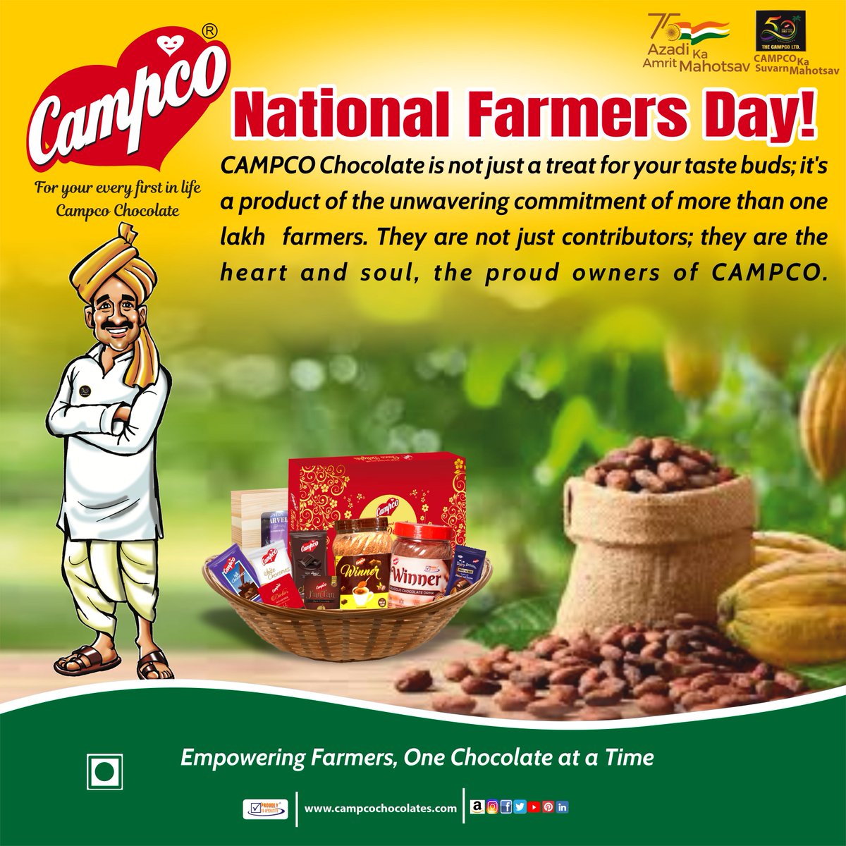 campcochocolate's tweet photo. CAMPCO Chocolate is not just a treat for your taste buds; it's a product of the unwavering commitment of 1.45 lakh farmers. They are not just contributors; they are the heart and soul, the proud owners of CAMPCO. 🎉🍫 #NationalFarmersDay #CAMPCOChocolate #IndianCocoaFarmers https://t.co/2P1n8UPe0o