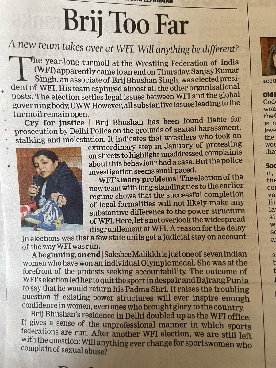 smritikrishna's tweet photo. Despite our social constructs, Indian sportswomen have succeeded globally. If they have  a real case of sexual harassment, should they hang up their boots or will those who violated their dignity be given the boot  ⁦@PMOIndia⁩ ⁦@narendramodi⁩ ⁦@GoSportsVoices⁩ https://t.co/3Fyph8QyVb