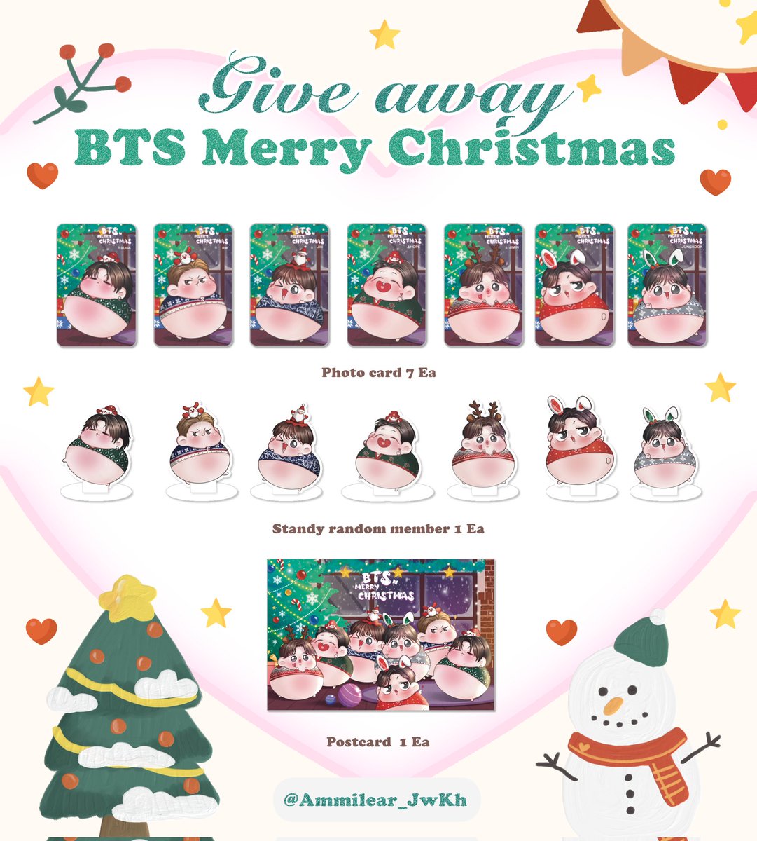 Ammilear_JwKh's tweet photo. 🎄☆ BTS Merry Christmas ☆🎄

🎄 Postal : 7 Sets
🎄 Random : 25 Dec《19.00 Pm》
🎄 📮 : 55 Bath

🎄 กติกา : รีทวิตนี้ + เมนชั่นเมมเบอร์ที่จะรับพร้อมรูปและชื่อแอค (ใครไม่เลือกเมม พิมพ์ BTS ได้เลยฮะ แอมสุ่มไปให้ค่ะ)

รายละเอียดเพิ่มเติมในเมนชั่นค้าบ ✨️

#giveaway_ammilear https://t.co/jQekAAbpuB