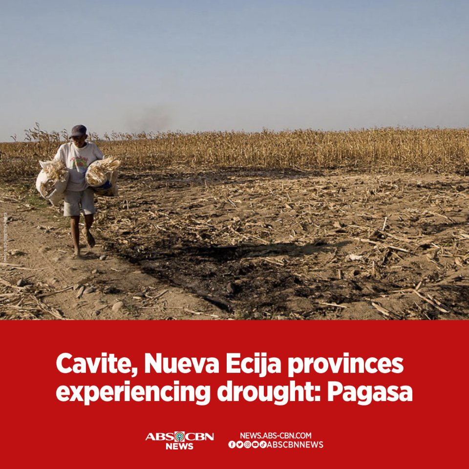 ABSCBNNews's tweet photo. Nakararanas na ng tagtuyot ang Nueva Ecija at Cavite bago pa man mag-2024 kung saan inaasahang mararanasan ang pinakamalalang epekto ng El Nino sa unang tatlong buwan.

Buong ulat: https://t.co/BkoawPNUMg https://t.co/H57krV98rs