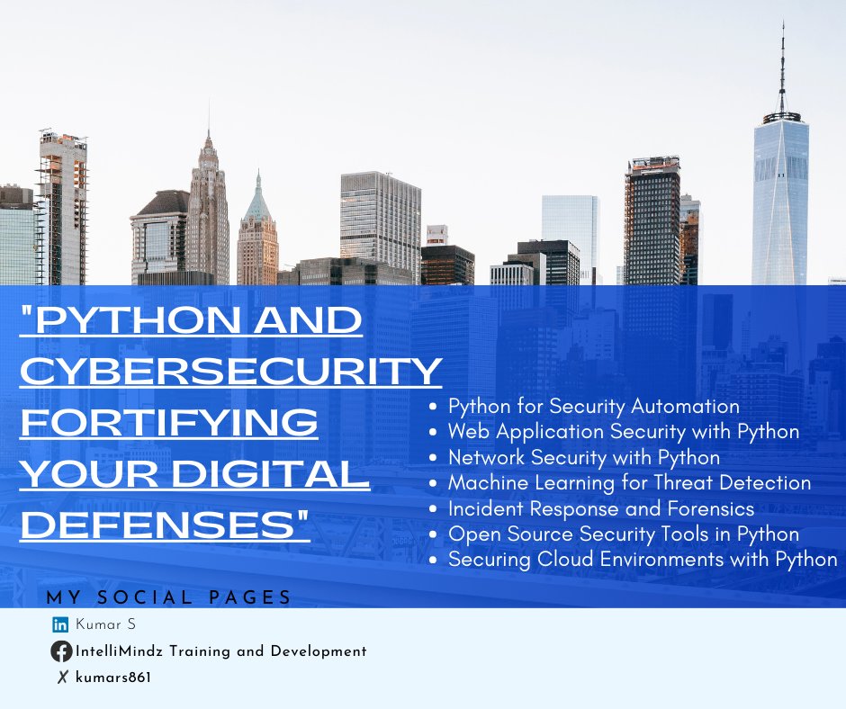 kumars861's tweet image. Python and Cybersecurity: Strengthening Digital Defenses! From automation to threat detection, Python is a powerhouse in the cybersecurity realm.Explore the synergy of Python and security with
#Cybersecurity #PythonSecurity #DigitalDefense #InfoSec #TechSecurity #PythonScripting