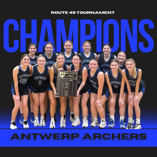 The Lady Archers are Route 49 Champs! The girls battled hard in their win over Edgerton tonight that ended with a score of 47-34. The top scorers tonight were Caroline Rohrs with 17, Aewyn Mcmichael with 13, Emma Townley with 11, and Faith Clem with 6. So proud of these girls! 💙
