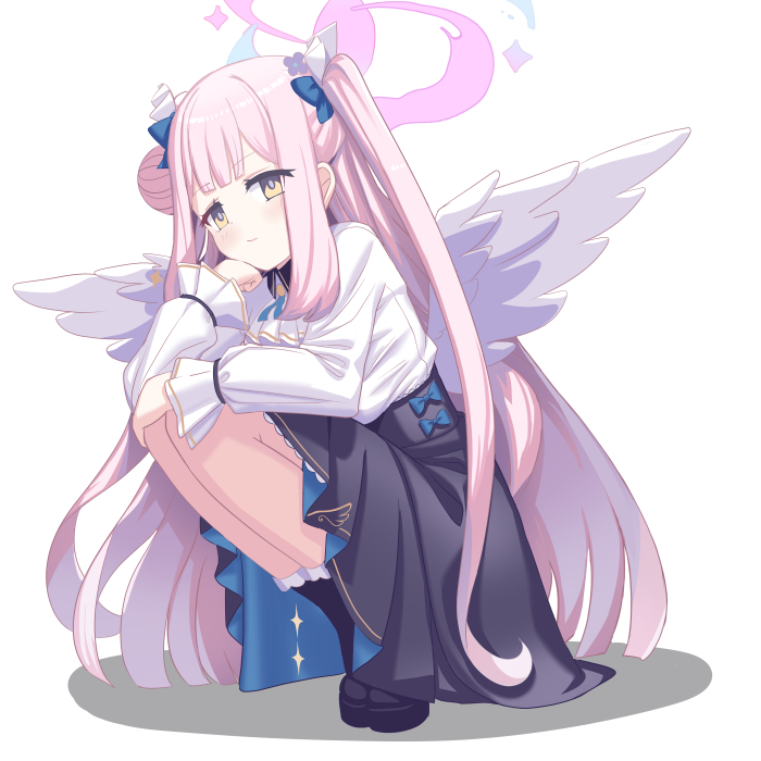 mika (blue archive) 1girl halo pink hair wings solo long hair hair bun  illustration images