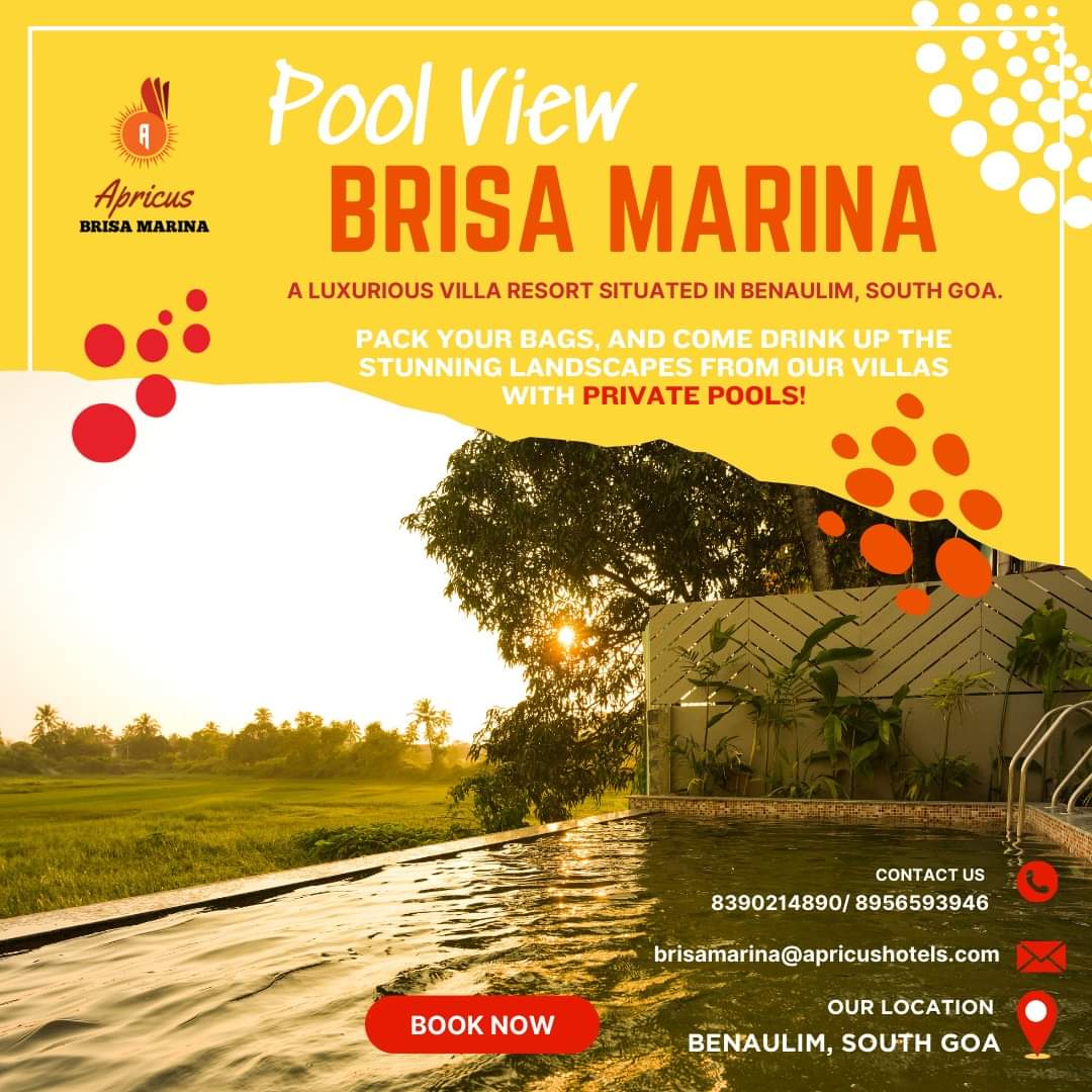🏖️ Pack your bags and come drink up the stunning landscapes from our villas with private pool in South Goa. 

Dive into the ultimate vacation experience with our brand-new resort 4bhk villa's  Apricus Brisa Marina featuring a private pool and a walkable distance to the beach .