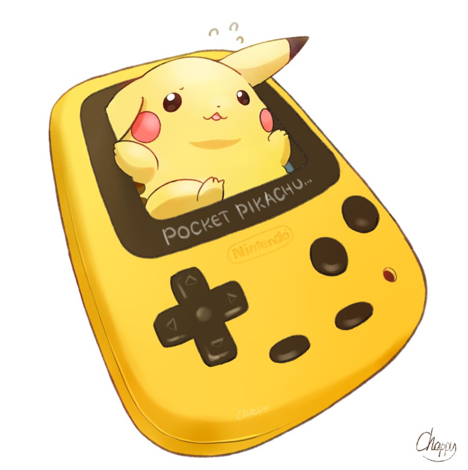 pikachu no humans pokemon (creature) handheld game console flying sweatdrops white background solo simple background  illustration images