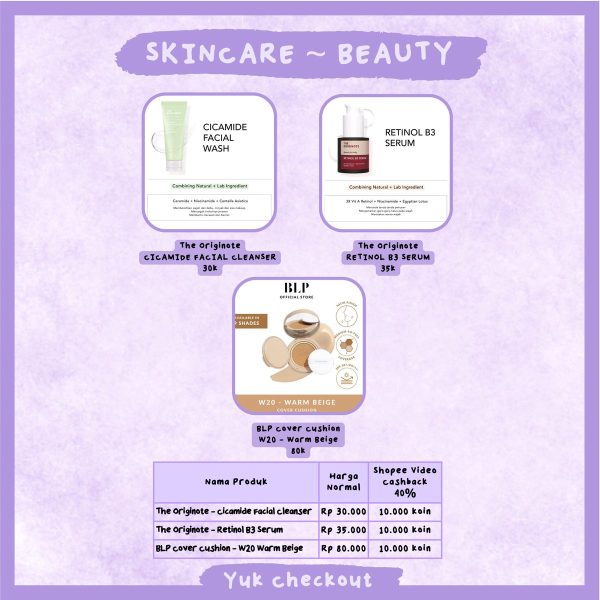 YukCheckout's tweet image. WTS jual
- BLP Cover Cushion - W20 Warm Beige 80k
- The Originote facial wash fw 30k
- The Originote retinol B3 serum 35k

📍 dom JKT
bisa shopee live diskon 10%
bisa shopee video cashback 40%

#zonauangᅠᅠ