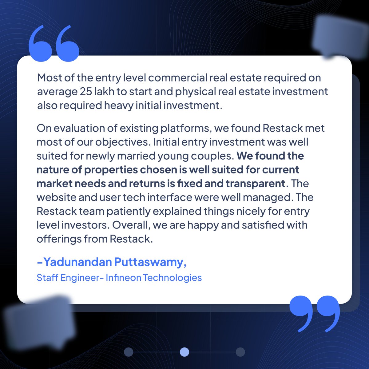 restackofficial's tweet image. Explore The Restack: Revolutionizing Real Estate Investments!

Our latest testimonials highlight the seamless experience of our platform and the dedicated support to our registered users.

Visit TheRestack.com to know more.

#RealEstateInvesting #TheRestack #NCD #CRE