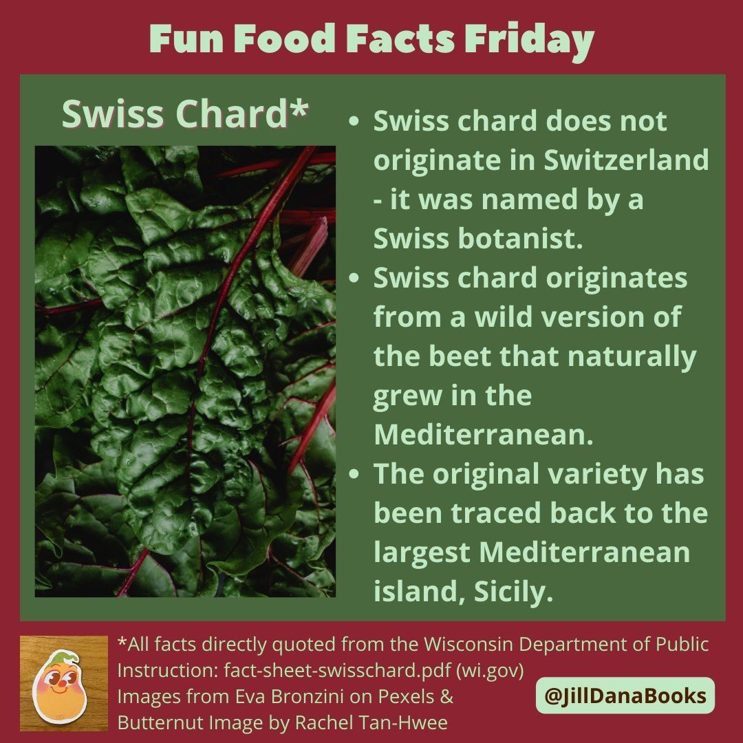 JillDanaBooks's tweet photo. Fun Food Facts Friday - Food Facts for Kids
SWISS CHARD*
For more #FoodFacts, visit @jilldanabooks on IG
#WhereFoodComesFrom #FarmFresh #ButternutBuddies #ButternutBook #LearnAboutFoods #FunFacts #forkids #FoodFactsforKids #Chard #SwissChard #Greens #FunFoodFactsFriday https://t.co/paK5dqfZqK