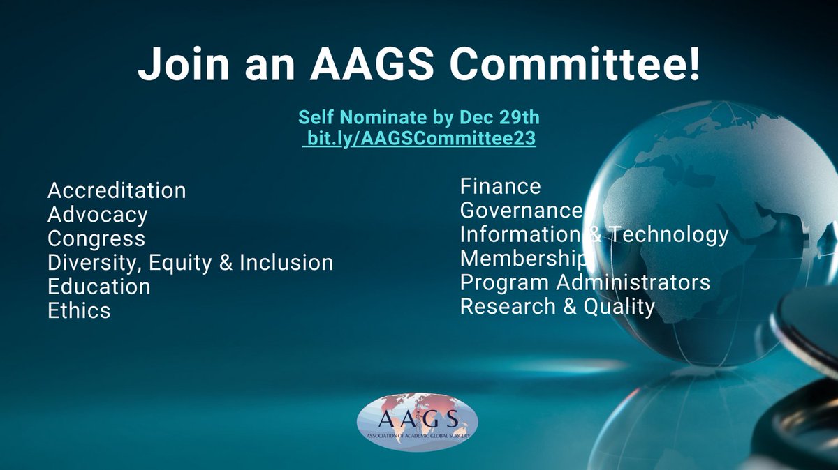 ⏰ DEADLINE EXTENDED TO DEC 29th: We are very happy to call all #AcademicGlobalSurgery & #globalsurgery community to join our committees! 👉 Get to work with #globalleaders and join us to #advocate for global surgery today! 🤝bit.ly/JoinAAGS