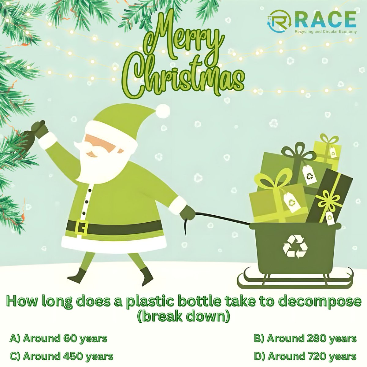 Lucky draw winner who answers it correctly will get a surprise gift...
.
Result will be declared on 30th december.
.
.
.
#happychristmas #santaquiz #quiztime #luckydraw #BeatPlasticPollution #BeTheChange #PlasticFreeFuture #raceecochain #race #recycling #recyclingindia