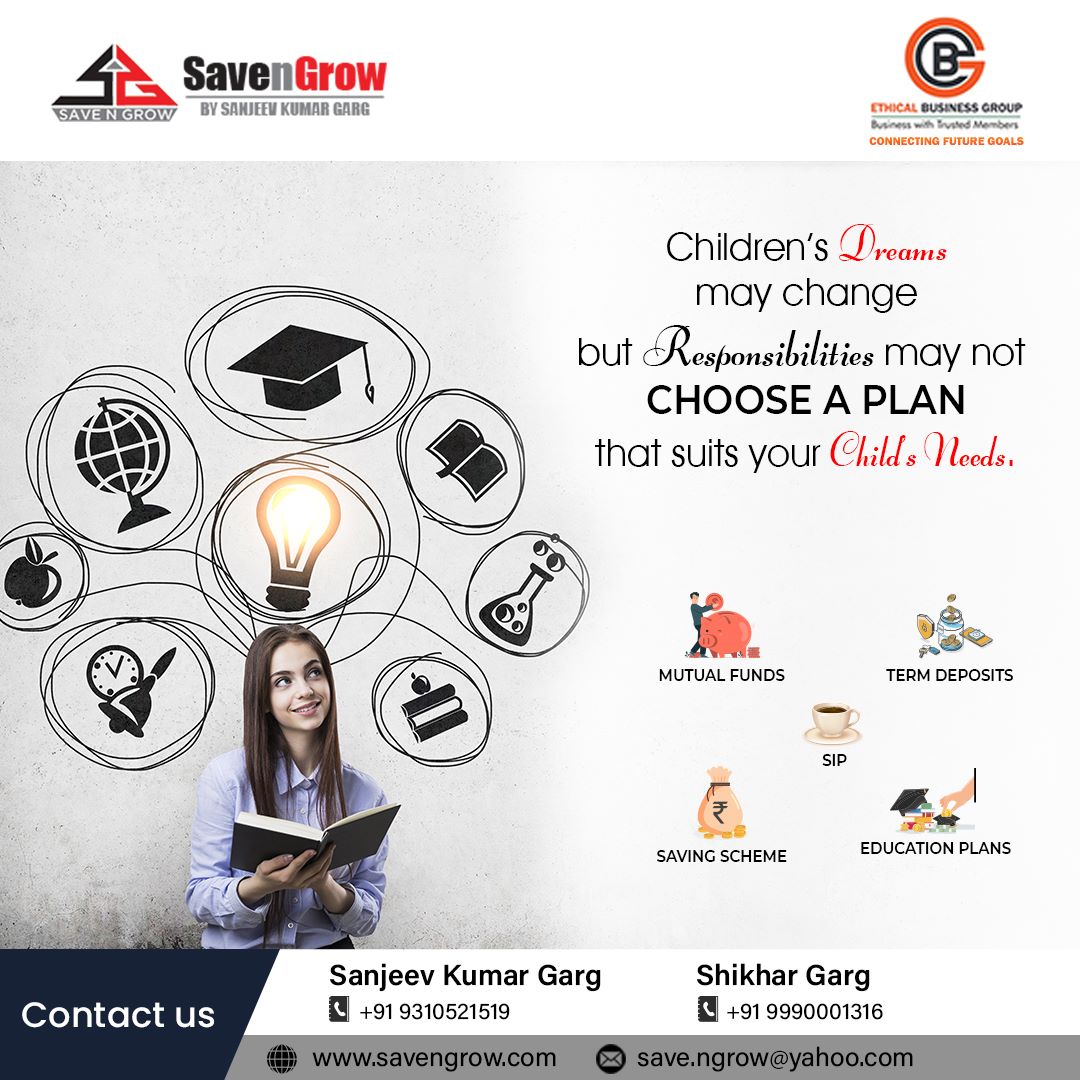 Our investment plans are designed to ensure the best returns for your child's future.
#savengrow #childrensinvestment #educationplan #financialservices #weddingplans 

Website: savengrow.com
Contact us at: 93105 21519