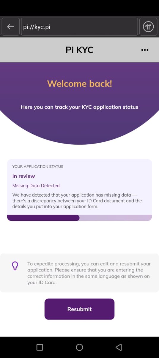 PI KYC Resubmit option is available, Check yours if you were stocked on review