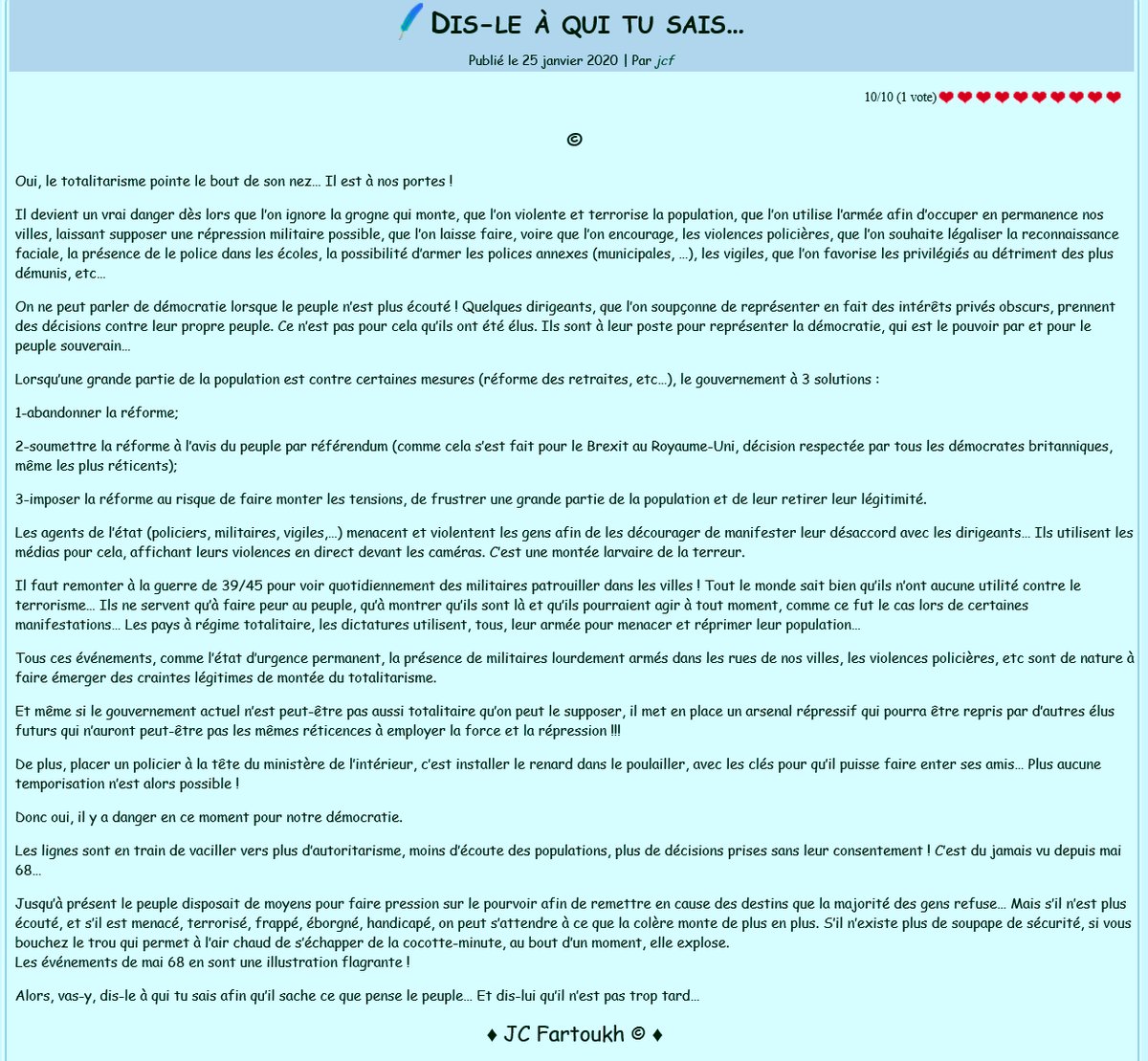 #DisLeAQuiTuSais JC.#Fartoukh
#LoiImmigration=#LoiInique=#LaHonteDeLaFrance
#LFI=#Antisémites
#Nice:
-#RéseauDEnfumeurs=Antisémites
-#VilleMilitarisée
-#PromenadeDsCamionsPoubelle
#HonteAVous #Macron #Borne #Darmanin #Estrosi #Lecornu
#lesecrits #Actualité
les-ecrits.fr/dis-le-a-qui-t…