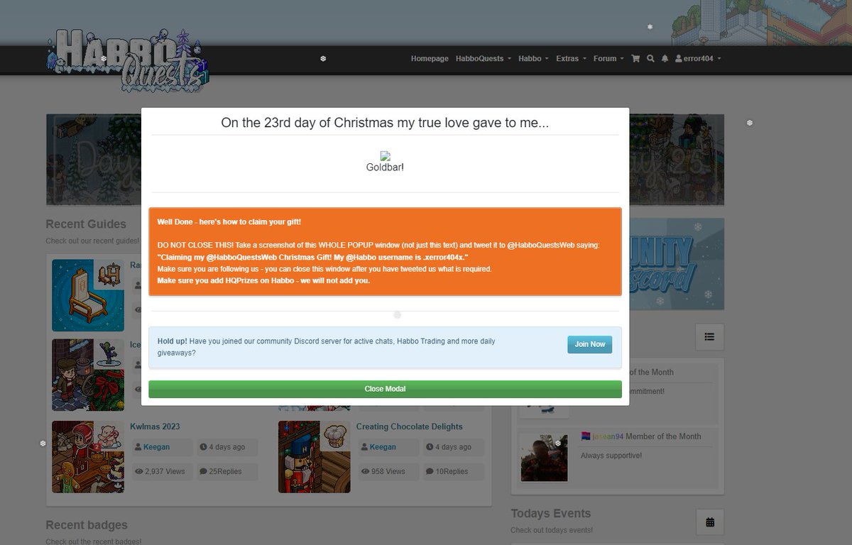 _xerror404x_x's tweet image. Claiming my @HabboQuestsWeb Christmas Gift! My @Habbo username is .xerror404x.