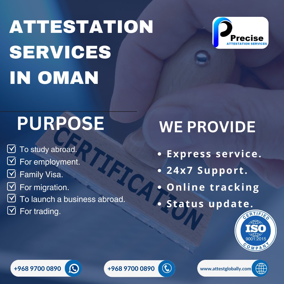 Get Your Certificates Attested in Oman.
Visit us: attestglobally.com
Contact us: +968 9700 0890
#Attestation #apostille #legal #apostilleservices #attestationservices #certificateattestation #legalization #legalservices #attestglobally #oman #certificateattestationinoman