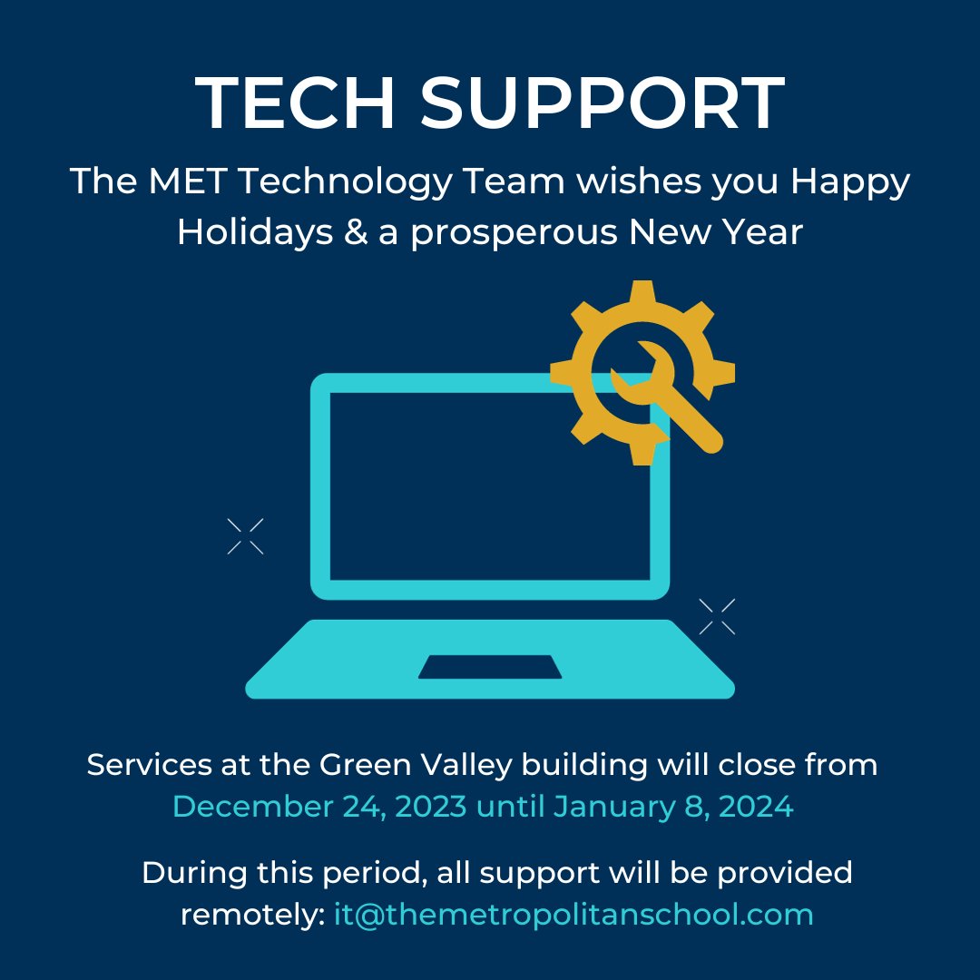 METSchoolPanama's tweet image. Important #TechReminder as we begin our mid-year break. 💻
Have a great Holidays, and see you all in January 2024! ✨
#METSchoolPanama #IBWorldSchool #InternationalSchool #GlobalCitizens