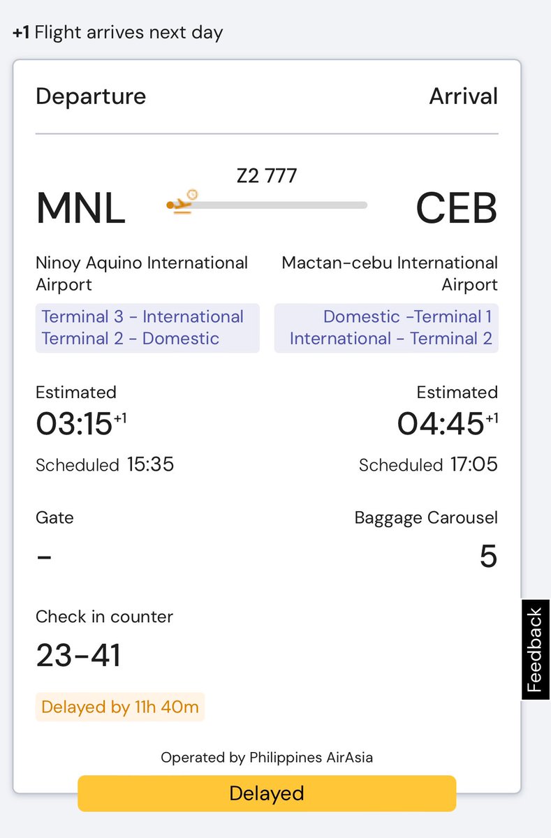 inezpm_'s tweet photo. My flight to Cebu today was delayed thrice. Supposed to be at 3pm, then they moved it over to 8pm, then 12 midnight and now…. 3am 💀 I am never going to rest. An 11 hour delay is fucking wild @AirAsiaFilipino what’s going on https://t.co/QToYr7hzuN