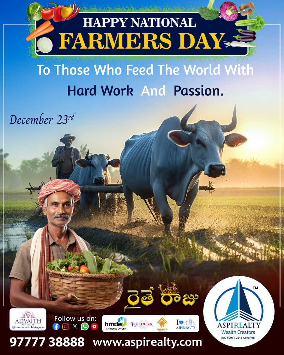 aspirealty's tweet photo. Happy Farmer’s Day To Those Who Feed The World With Hard Work And Passion.
https://t.co/5QIF6ScVfi
For more
https://t.co/WGdwlR7aET,info@aspirealty.com
.
#Aspirealty #WealthCreators #HMDA #Advaith #HmdaOpenPlots #PharmaCity #Lemoor #PlotsInSrisailamHighway #KisanDiwas #FarmersDay https://t.co/UqVDnXfuX9