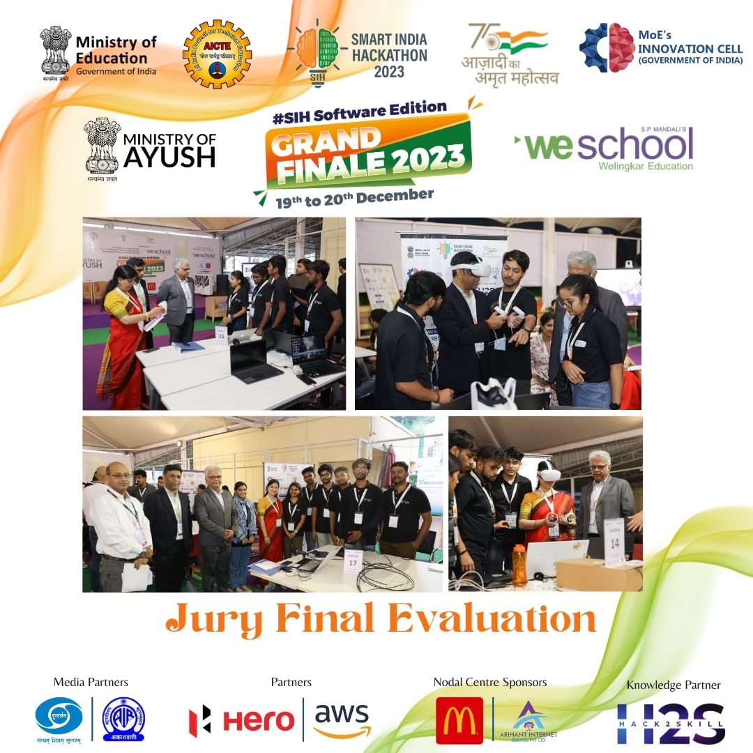 The culmination of brilliance: Final Jury Round at SIH 2023. Innovators present their solutions, vying for the top spot. Let the best ideas shine! 🌟🏆 
.
.
.
#SIH2023 #FinalJuryRound #InnovationShowcase #InnovationLeadership #EducationAndTech #JuryEvaluation #SmartIndiaHackathon