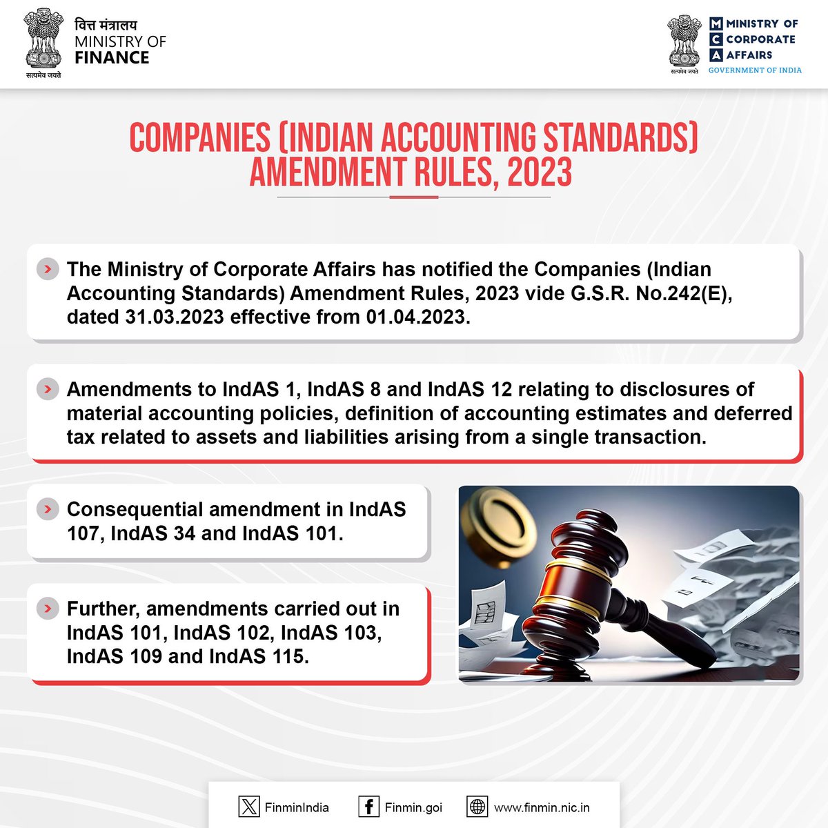 The Companies (Indian Accounting Standards) Amendment Rules, 2023, aim to enhance financial reporting, transparency, and alignment with international standards.

#ViksitBharat 
#FinMinReview2023
#MCAReview2023