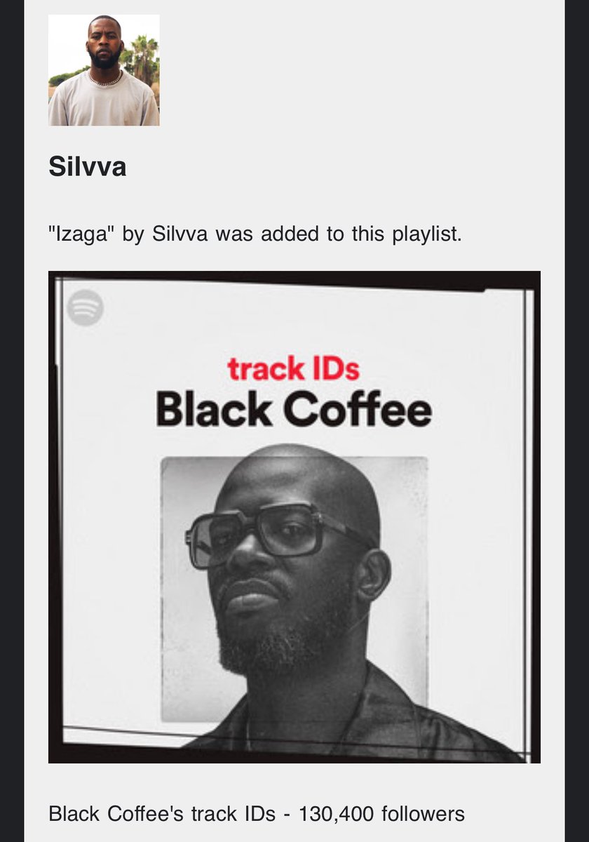 SilvvaOfc's tweet photo. My latest release "Izaga" added to @RealBlackCoffee track IDs on @Spotify @spotifyartists, a hug🫶❤️
Do checkout the song:
https://t.co/wWUc2dNgMv
#trackids #blackcoffee #silvva #spotify https://t.co/o2HaTdn48L