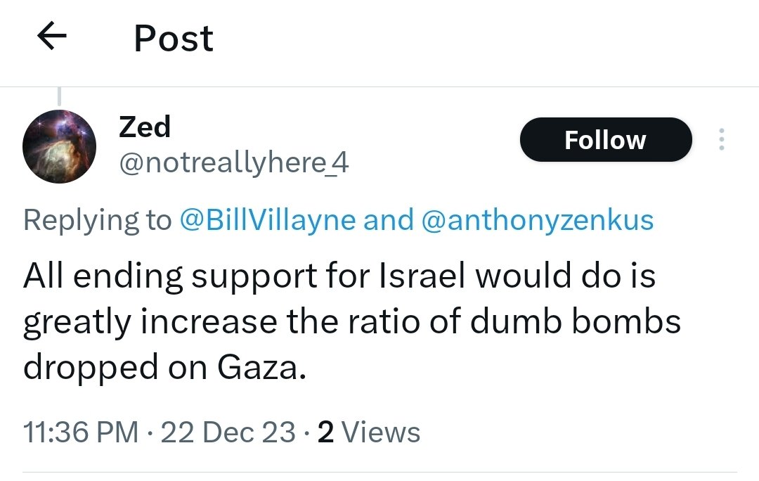 This is the genociders new talking point: If the US cuts off aid to Israel, the genocide will be even worse! Watch as this talking point spreads over the next few weeks.