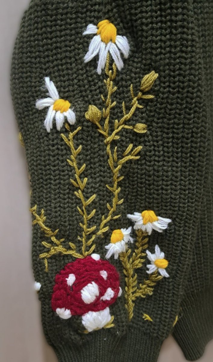 Froggiguy's tweet photo. Gave a gift to a friend. This was my first time embroidering on a sweater. It turned out a little crooked, but with love

 I think I will continue to develop this skill

#handmade https://t.co/CjWHk7aWRB