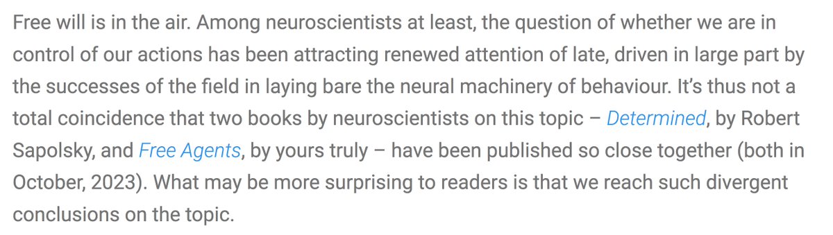 Undetermined - a response to Robert Sapolsky. Part 1 - a tale of two neuroscientists wiringthebrain.com/2023/12/undete…