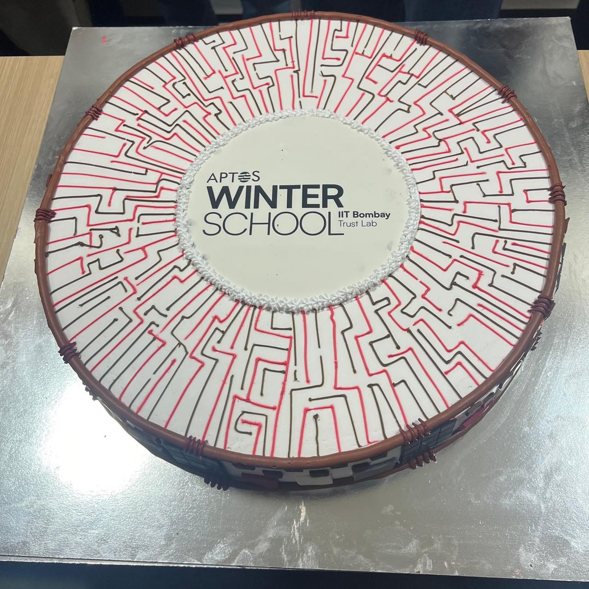 #AptosWinterSchool celebration cake designed by @SInfiknight and made possible thanks to <a href="/IITBTrustLab/">IITB Trust Lab</a>

Looks good. Tastes good.