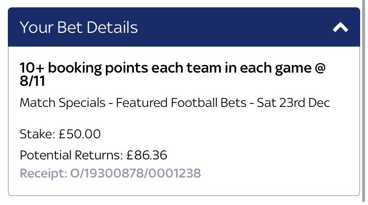 Clinton_Cards's tweet photo. VALUE BET 🚨 

📝 Skybet are offering 1+ card in 5 selected games at 8/11, but have priced 3+ cards at 1/1 - making the former price FORMIDABLE

MAX BET.

You’ll find this bet under FOOTBALL > FEATURED FOOTBALL BETS 23RD DECEMBER.

See below: https://t.co/25pzuy33Kh