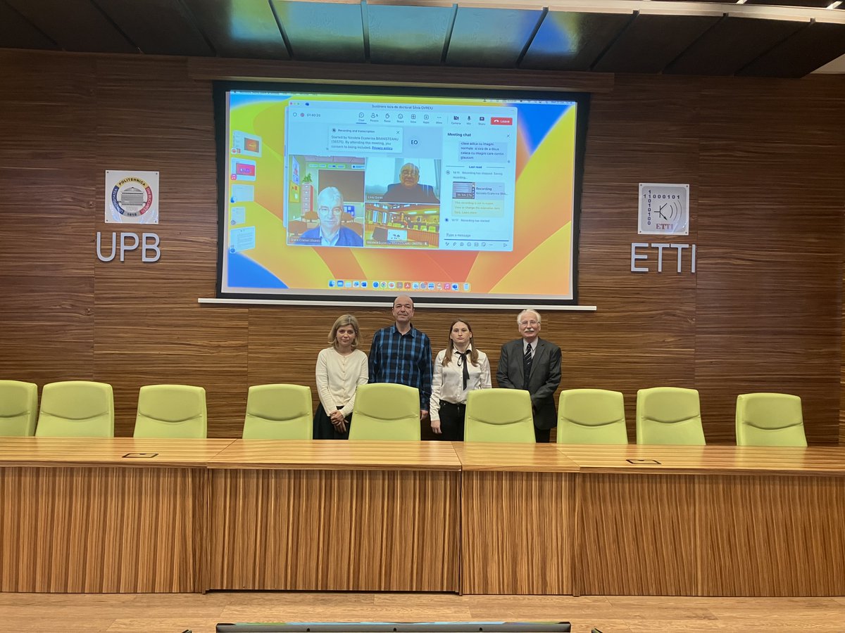 #SDETTI_UPB Congratulations to Silvia OVREIU for successfully defending her PhD  thesis on "Retinal Image Analysis using Deep Learning Algorithms"  sdetti.upb.ro/SilviaOVREIU20…. PhD supervisor  Prof. Mihai CIUC <a href="/upb1818/">Universitatea POLITEHNICA din București</a>.