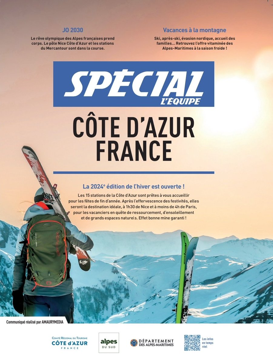 ❄️ Retrouvez dès aujourd'hui dans vos kiosques le superbe supplément montagne #CotedAzurFrance dans <a href="/lequipe/">L'Équipe</a>