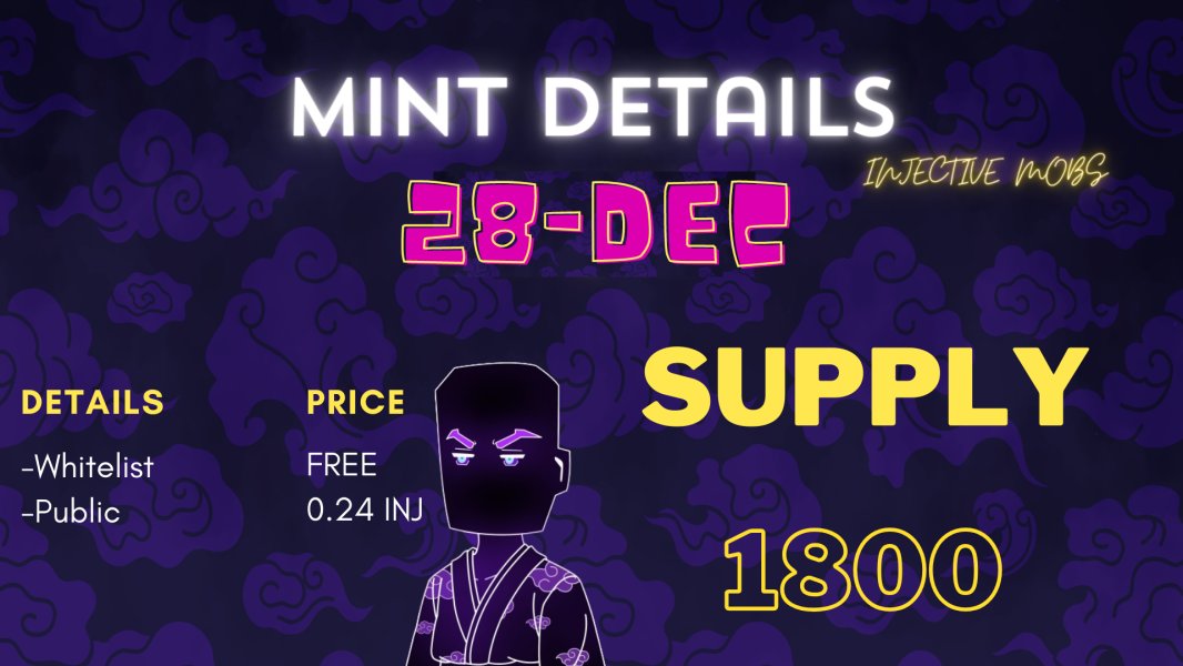 injective Mobs - Sold Out (@injectivemobs) on Twitter photo Hello Mobs
Mint Date: 28th December
LaunchPad:<a href="/ProtocolTalis/">Talis Protocol</a>
The team already Doxxed with Talis.
#Injective #InjectiveNFTs #INJ #injmobs #FreeMint Hello Mobs
Mint Date: 28th December
LaunchPad:<a href="/ProtocolTalis/">Talis Protocol</a>
The team already Doxxed with Talis.
#Injective #InjectiveNFTs #INJ #injmobs #FreeMint