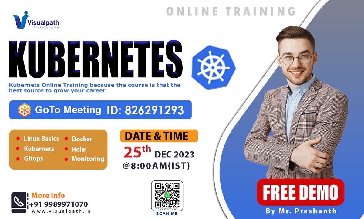 NavyatejaV's tweet image. Join Now: bit.ly/3GTCEXF
Attend a New Online Demo On Kubernetes by Mr. Prashanth.
Demo on: 25th Dec @ 8:00 AM (IST).
Contact us: +91 9989971070.
Visit: visualpath.in/DevOps-docker-โฆ
#Docker #Kubernetes #dockerandkubernetes #CKA #Helm #visualpathedu #FreeDemo #onlinetraining
