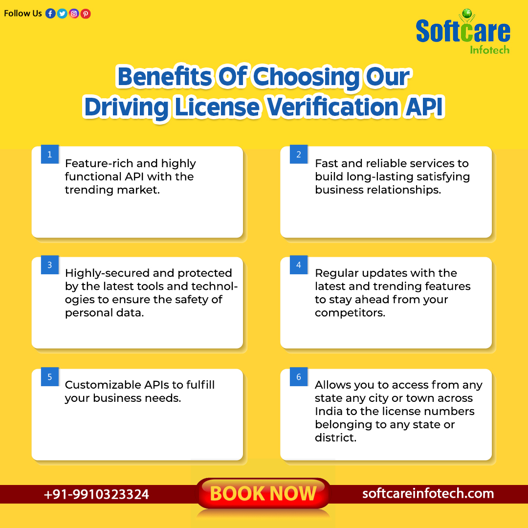 softcareinfotec's tweet image. Get DL Verification API with more advanced features From Softcare Infotech which is helpful in the growth of your business.
Free Demo Call -+91-9910323324
Visit Here:- buff.ly/3i0LXMC
#verificationapi #dlverificationapi #dlverification #verificationservices