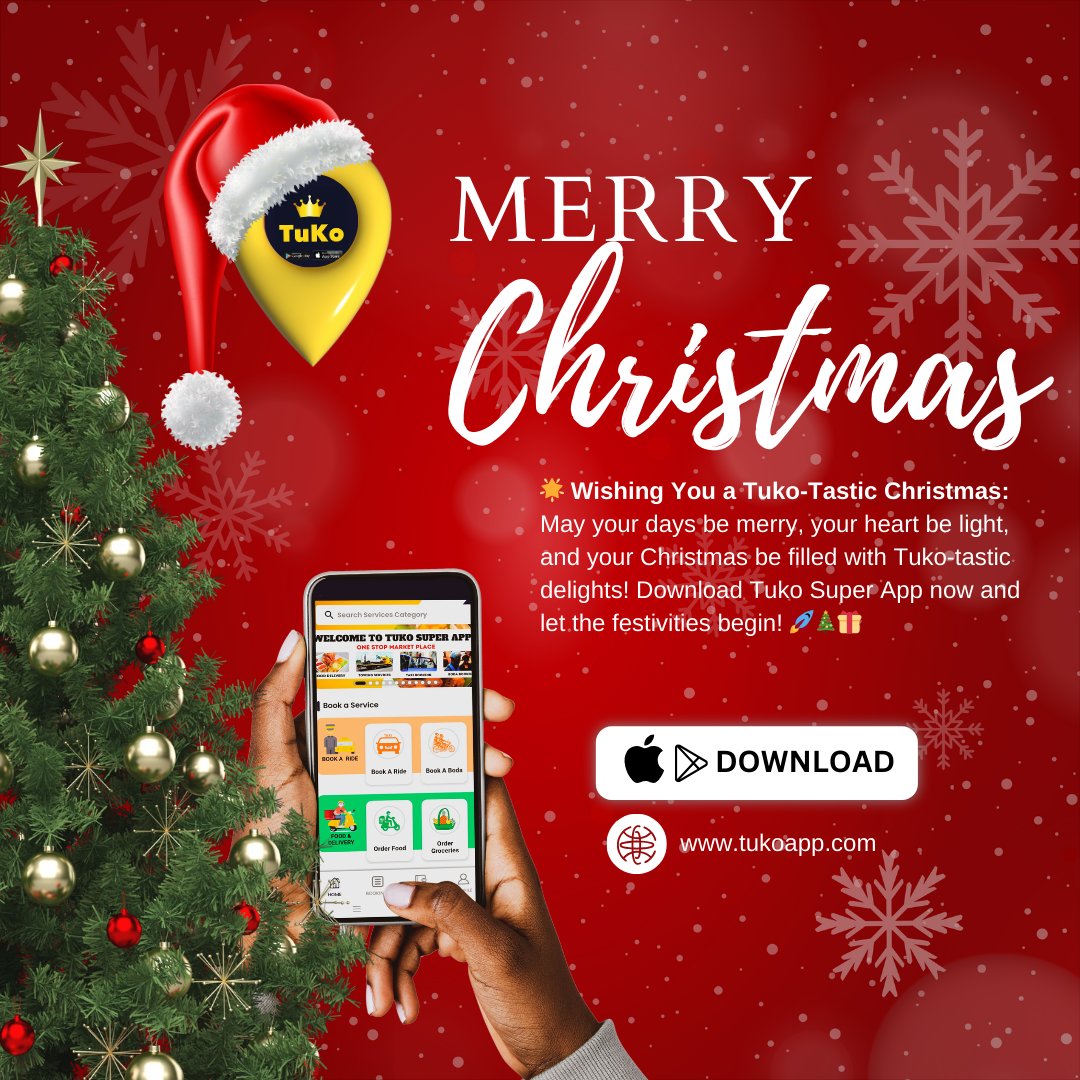 TukoAppUganda's tweet photo. 🎄📷Capture the Moments:
Share your festive joy! Tag us in your Christmas celebrations using #TukoFestiveJoy for a chance to win exciting holiday surprises. 
Download the app here https://t.co/1fend33KHA
Whatsapp us on https://t.co/ooMSy2N1jn
Esau https://t.co/Nzq7JzniiU