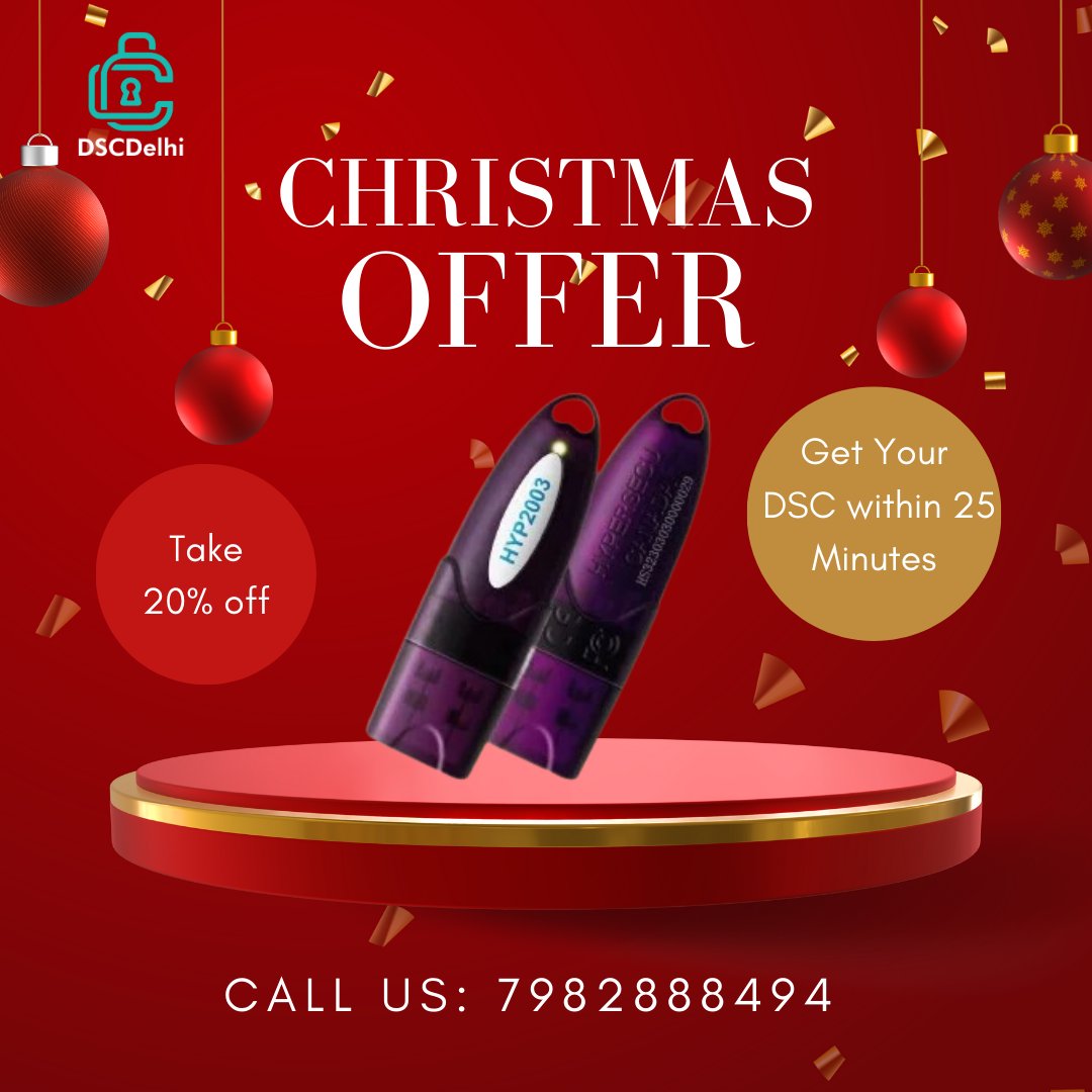 🎄 Merry Christmas! 🌟 Celebrate the festive season with us and get 20% OFF on all digital signatures! Perfect for your business needs this holiday season. 
Contact us at 7982888494 or 9888178347. 
Purchase your DSC at dscdelhi.com

📝✨ #ChristmasDeal  #MerryChristmas