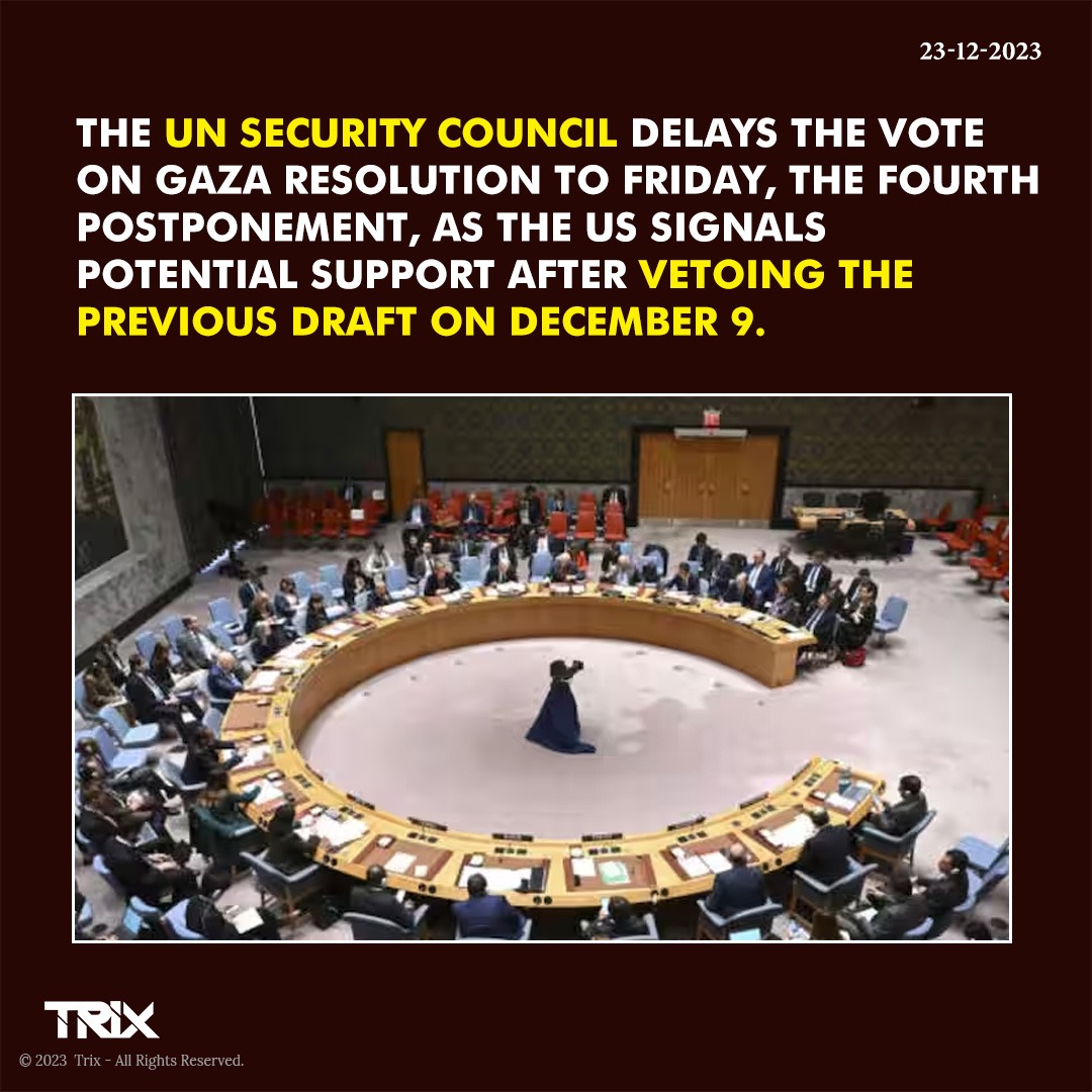 Trixindia_in's tweet image. &quot;UN Security Council Postpones Vote on Gaza Resolution to Friday Amid US Consideration&quot;
#UNSecurityCouncil #GazaResolution #USPosition #DiplomacyUpdate #InternationalRelations #VetoDecision #GlobalConcerns #UNVoteDelay #ForeignPolicy #MiddleEastTensions #trixindia