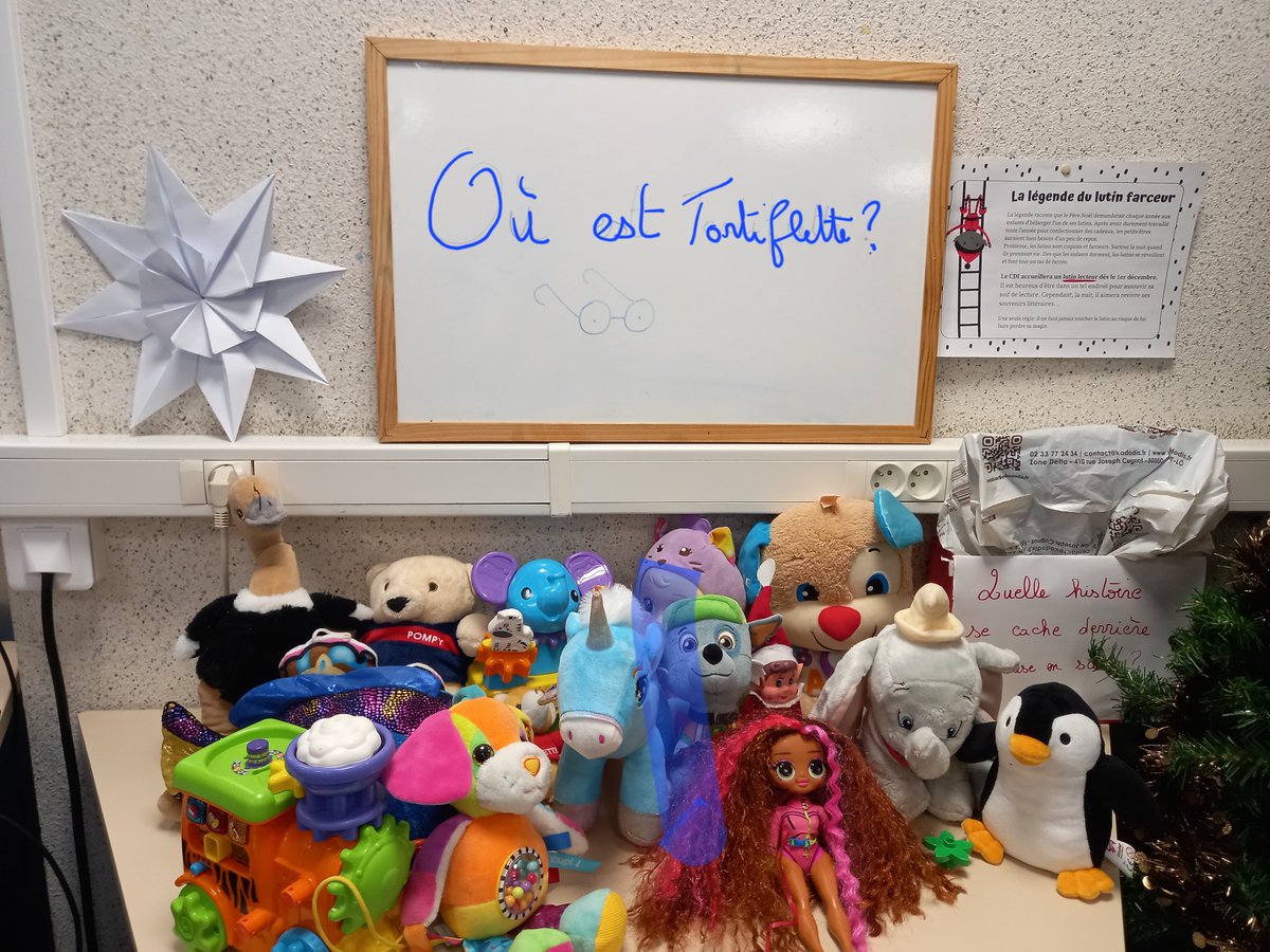 Anaelles05's tweet photo. Tartiflette, le lutin lecteur du Cdi va repartir dans sa maison. Chaque nuit, il lisait un livre et le mettait en scène le matin pour prolonger son immersion littéraire. Arriverez- vous à deviner les livres lus par Tartiflette ? https://t.co/Cc8cWlJbdP