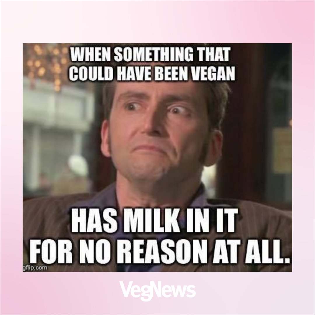 VegNews's tweet photo. So many things could be vegan if they just got rid of the unnecessary milk/whey/egg whites. Why?!?! https://t.co/XvQ7rI8zAI