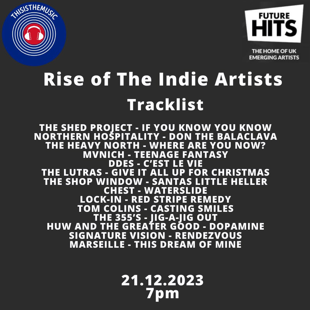 ❗️Rise Of The Indie Artists❗️On-Demand now!! 

@project_shed @Northernhosband @theheavynorth @Mvnichband @wearetheddes @TheLutras @TheShopWindow1 Chest @Lockin_Band @tlcollinsmusic The 355s @huweddy @SV_242 @marseilleband 

mixcloud.com/futurehitsradi…