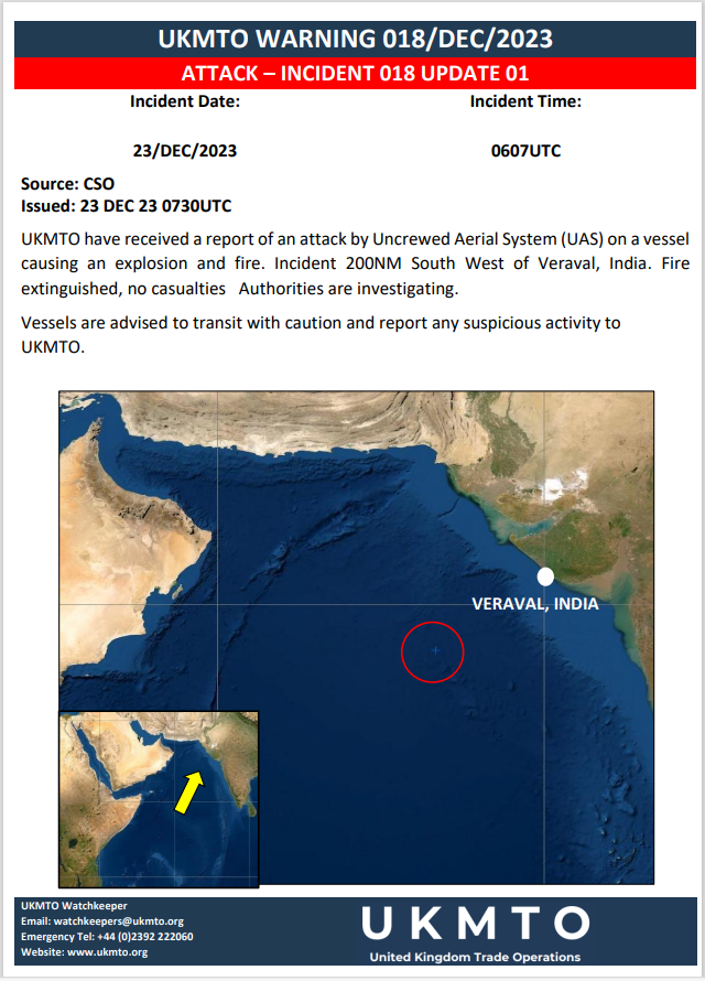 UKMTO WARNING 018/DEC/2023