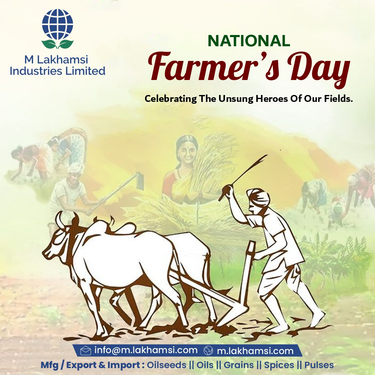MLakhamsi's tweet photo. 🚜Let's express our gratitude to the backbone of our agricultural sector and appreciate the farmers' commitment to feeding the world.#Kisandivas #Sesame #Groundnuts #Oilseeds #Spices #Grains #Beans #Pulses #Millets #AgriMinistry #CommerceMinistry #APEDA #MOFPI #PMO #DGFT #IOPEPC https://t.co/aYPz2drtQ4