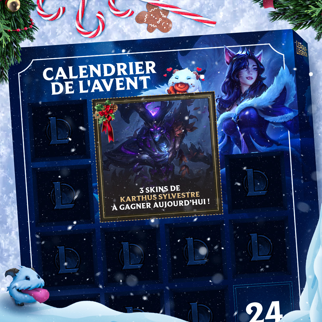 LoL_France's tweet photo. Jour 23 🎄 Karthus sylvestre

C’est déjà l’avant-dernière case du Calendrier ! Tentez votre chance de gagner ce skin aujourd’hui ✨

Pour participer, likez cette publication.

TAS le 26/12 à 12h ⌛ https://t.co/Tid0vVtTXh