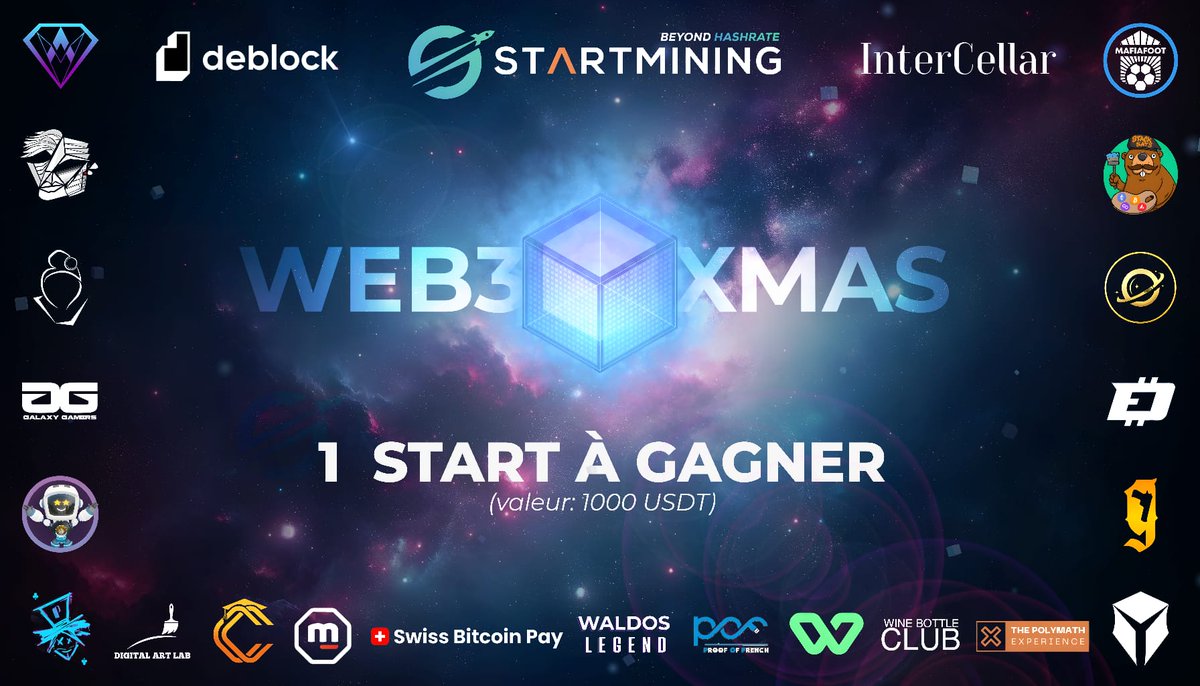 🎁 Jour 23 du #Web3Xmas

Envie de miner du #Bitcoin  ?

Nous vous offrons une chance de gagner 1 #START (valeur 1000 USDT) 🔥

Pour participer : 
1️⃣ Follow <a href="/StartminingFR/">Startmining</a> 
2️⃣ ❤ + RT + tag un ami 
3️⃣ Join our Discord : discord.gg/pABeUrZaHy

Vous avez 24 h ! Good luck 🍀