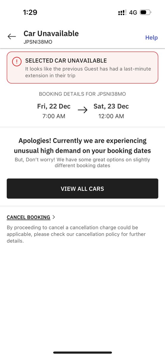 ajay_dirisala's tweet photo. @Zoomcar_India (3/n)
Now you quietly say that car is unavailable and you have other options. Your app and tech sucks. It was not able to retrieve the similar options. I booked a 7 seater and it’s fucking suggesting 4seater. Sometimes even that throws 400 error. @Zoomcar_India https://t.co/xsVeAcxsSm