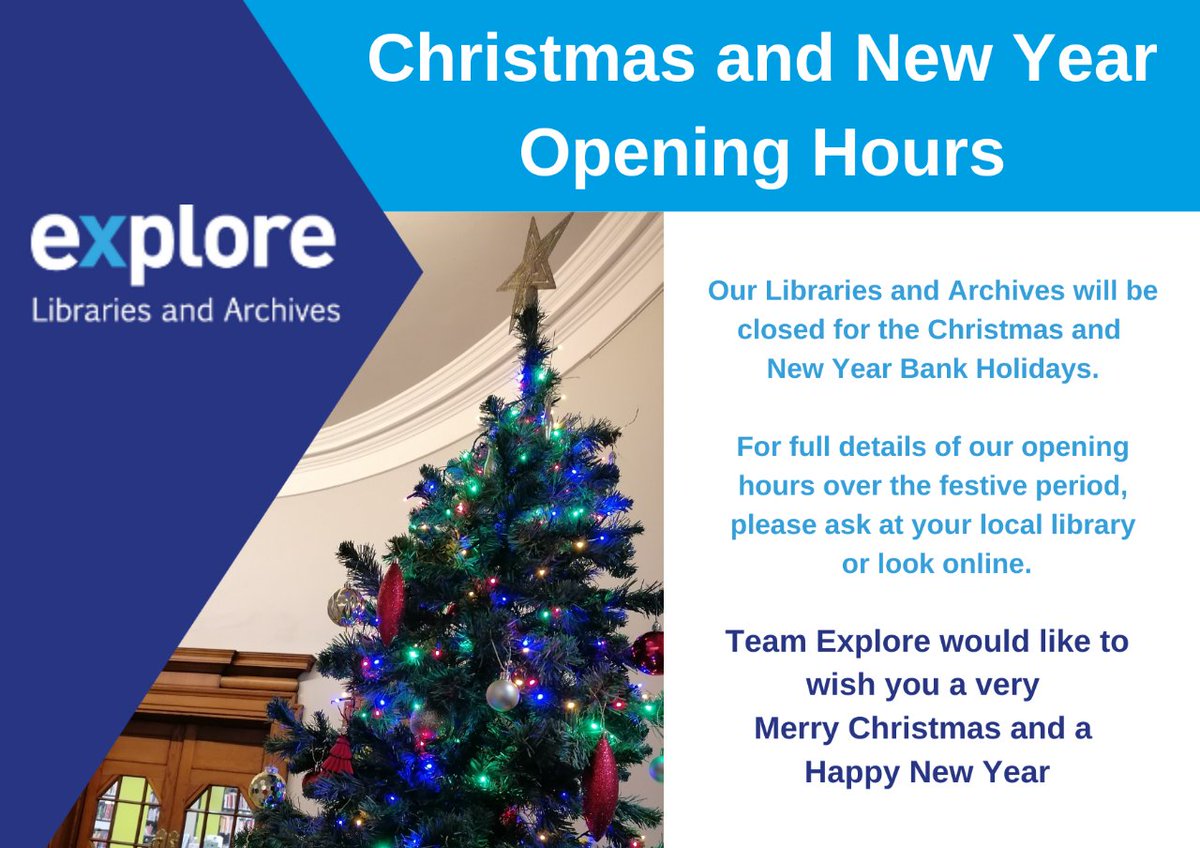 It’s Christmas Eve tomorrow, so just a little reminder that all our libraries and cafes will be closed. With the exception of the Community Stadium and Rowntree Park Reading Café - which are closing earlier than usual. Make sure you pop in and get your festive reading in time 😊